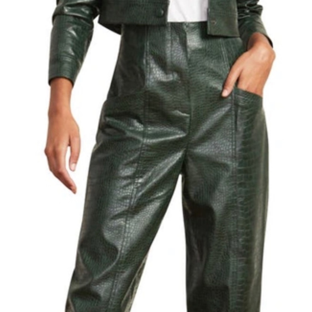 Veronica Beard Kita Vegan Leather Pants High Rise Green Women's Size 8